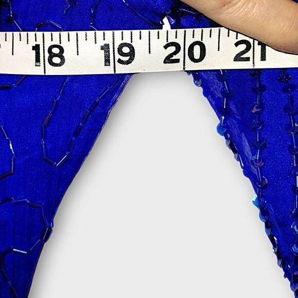 VTG Denise Elle Formal Gown‎ Sz Medium Blue Silk Beaded 80s Maxi Mermaid Glam - Picture 14 of 16